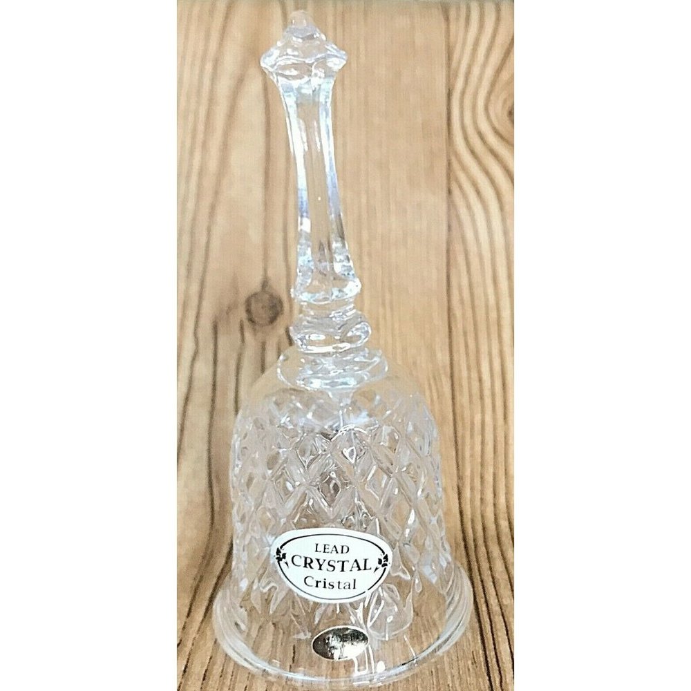 Vintage Lead Crystal Bell 6.5" Clear Cut Diamond Pattern Decorative Collectible